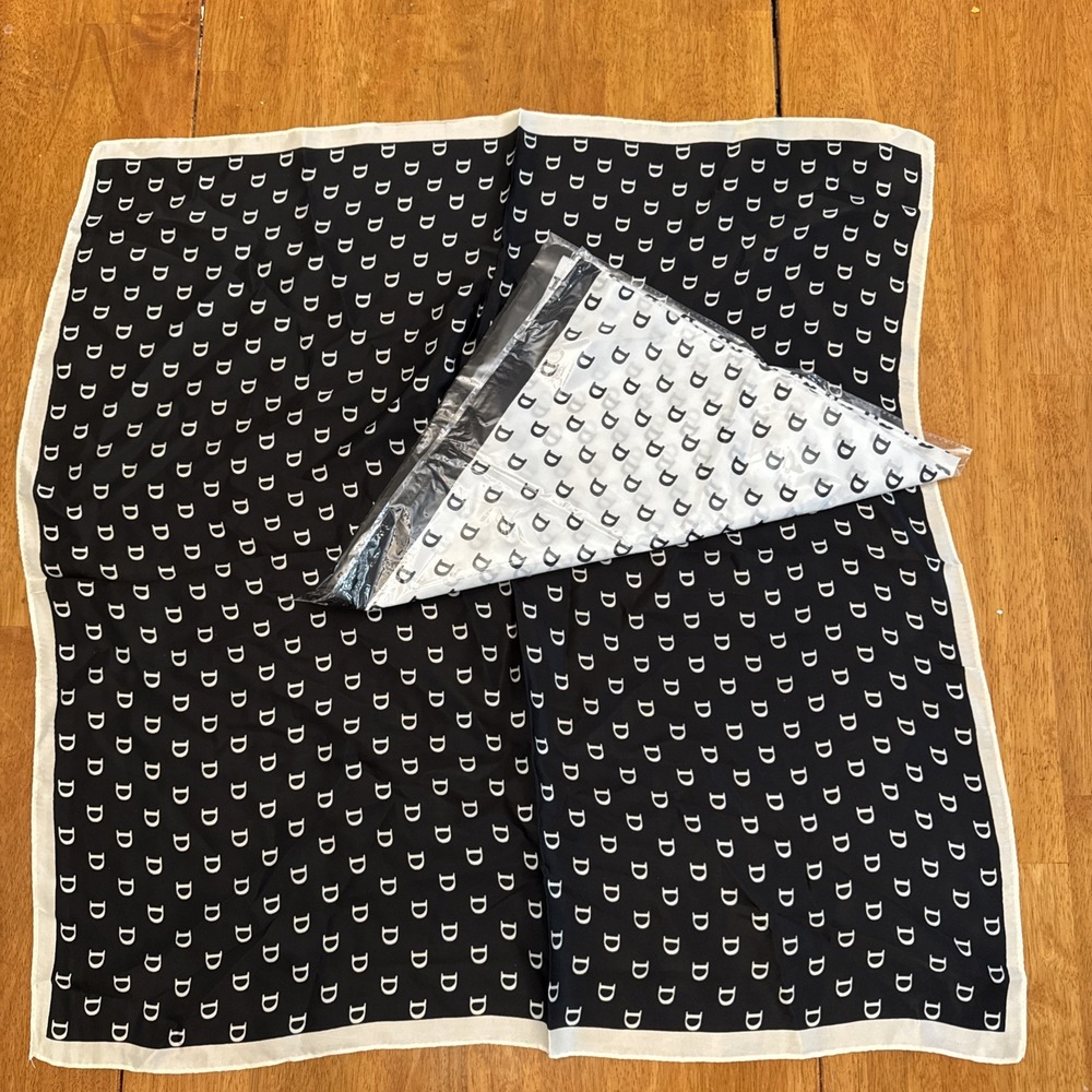 M R D Initial Monogram Square Scarf Lot 2 Black White Cream Silky 20 inch
